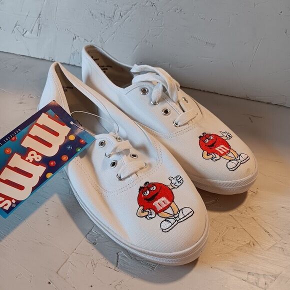M&M’s Vintage Shoes Canvas Women’s Size 9 White Red 2000 - Picture 1 of 7